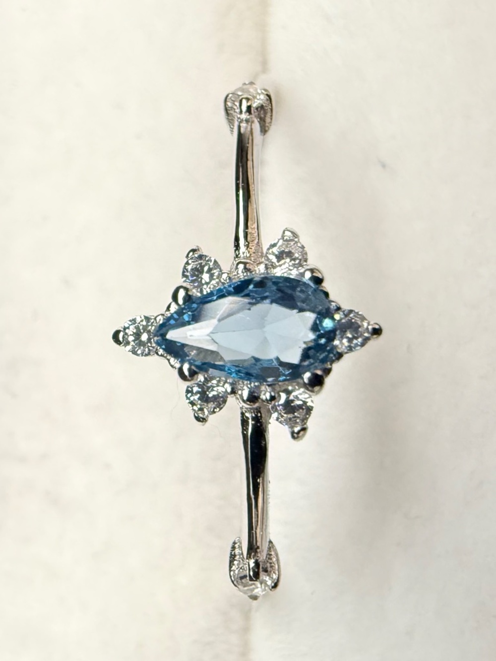 Sterling Silver Ring Blue Topaz Pear Cut Gem